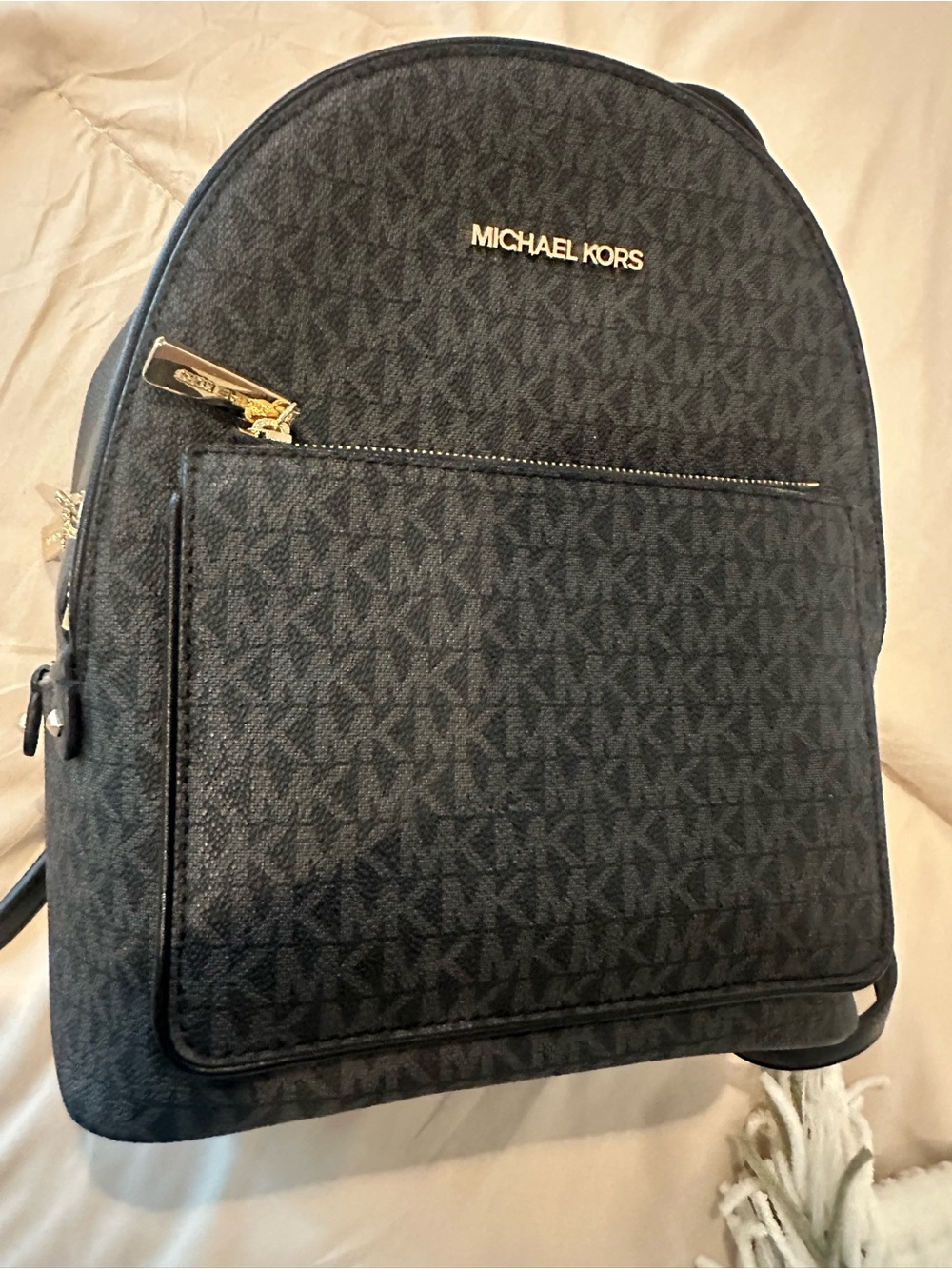 Michael Kors Black MK Logo Backpack with Gold Hardware